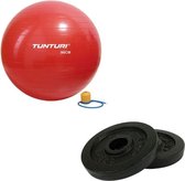 Tunturi - Fitness Set - Halterschijven 2 x 1,25 kg - Gymball Rood 90 cm