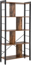 Homestoreking staande planken met vier niveaus - industriële stijl - bruin met zwart metalen frame