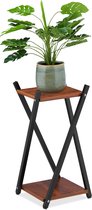 Relaxdays plantentafel binnen - plantenstandaard 2 etages - bijzettafel planten - staal - dark Brown