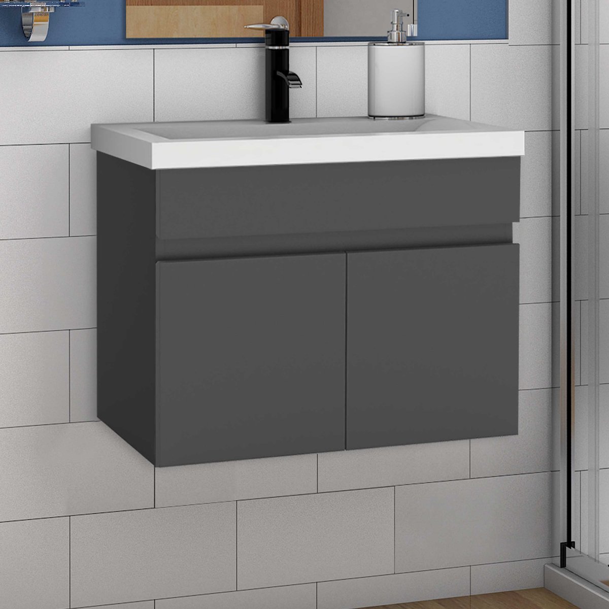 Wastafelonderbouw met onderkast 60 cm badkamermeubels met wastafel dik keramisch gastentoilet antraciet mat
