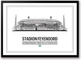 Feyenoord Stadion poster | wanddecoratie Feyenoord Rotterdam zwart wit poster | Liggend 40 x 30 cm