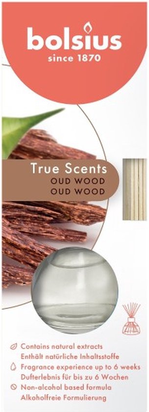6 stuks Bolsius geurstokjes oud hout - oud wood geurverspreiders 45 ml True Scents