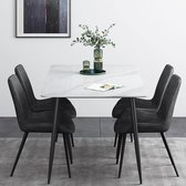 Table à manger Medina - Ensemble de table à manger - Avec 4 chaises - Wit - 160 cm - Marbre - Moderne