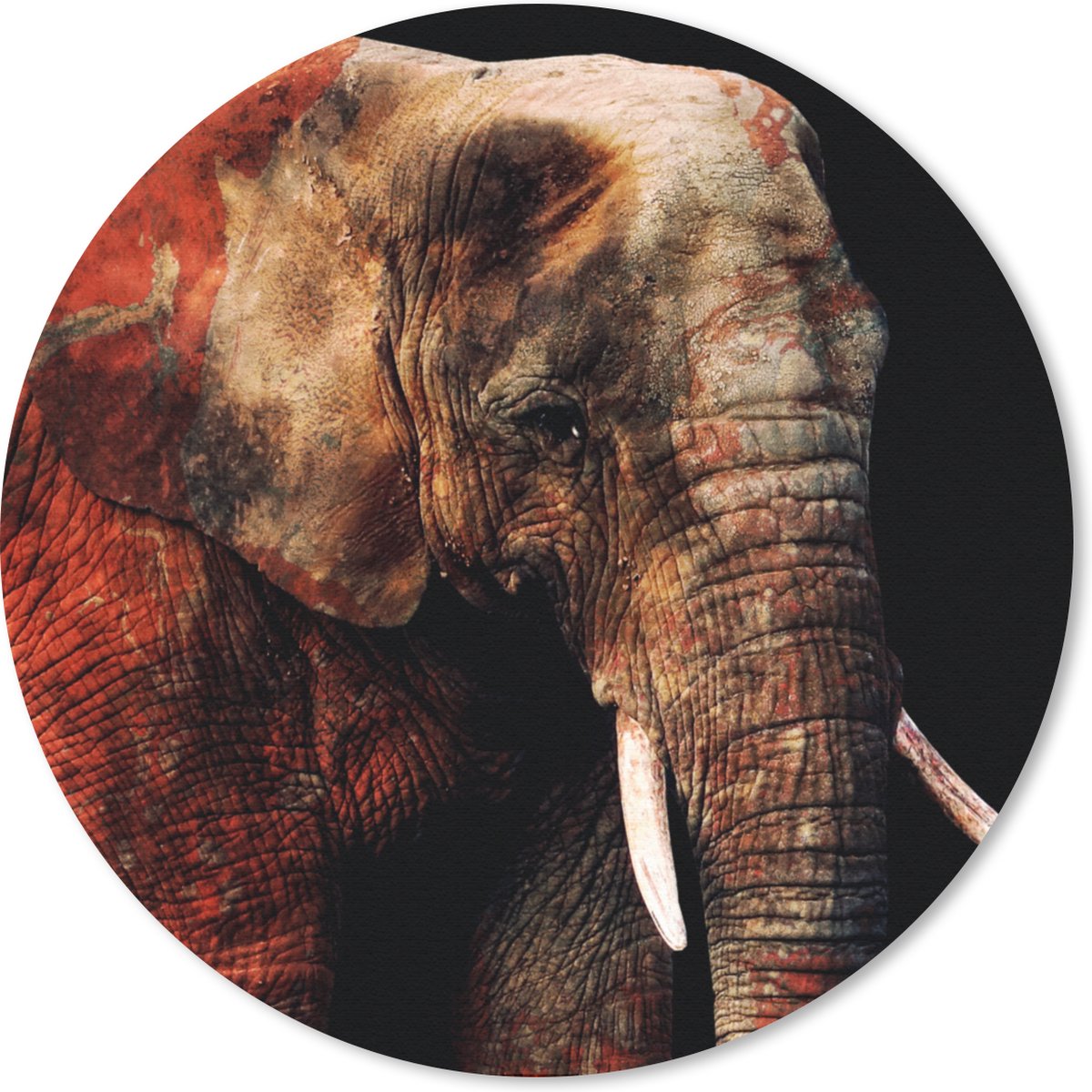 Muismat rond 20x20 cm - Mousepad Olifant - Rood - Tanden - Ronde muismatten