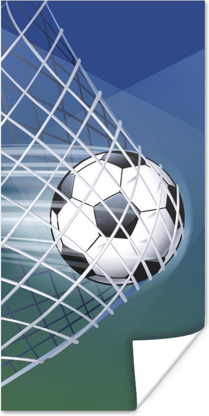 Poster Een illustratie van een voetbal in het net -Jongens - Meisjes - Kinderen - 60x120 cm