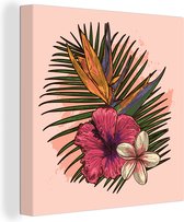 Composition de fleurs et plantes tropicales sur toile 2cm 20x20 cm - petit - Tirage photo sur toile (Décoration murale salon / chambre) / Mer et plage