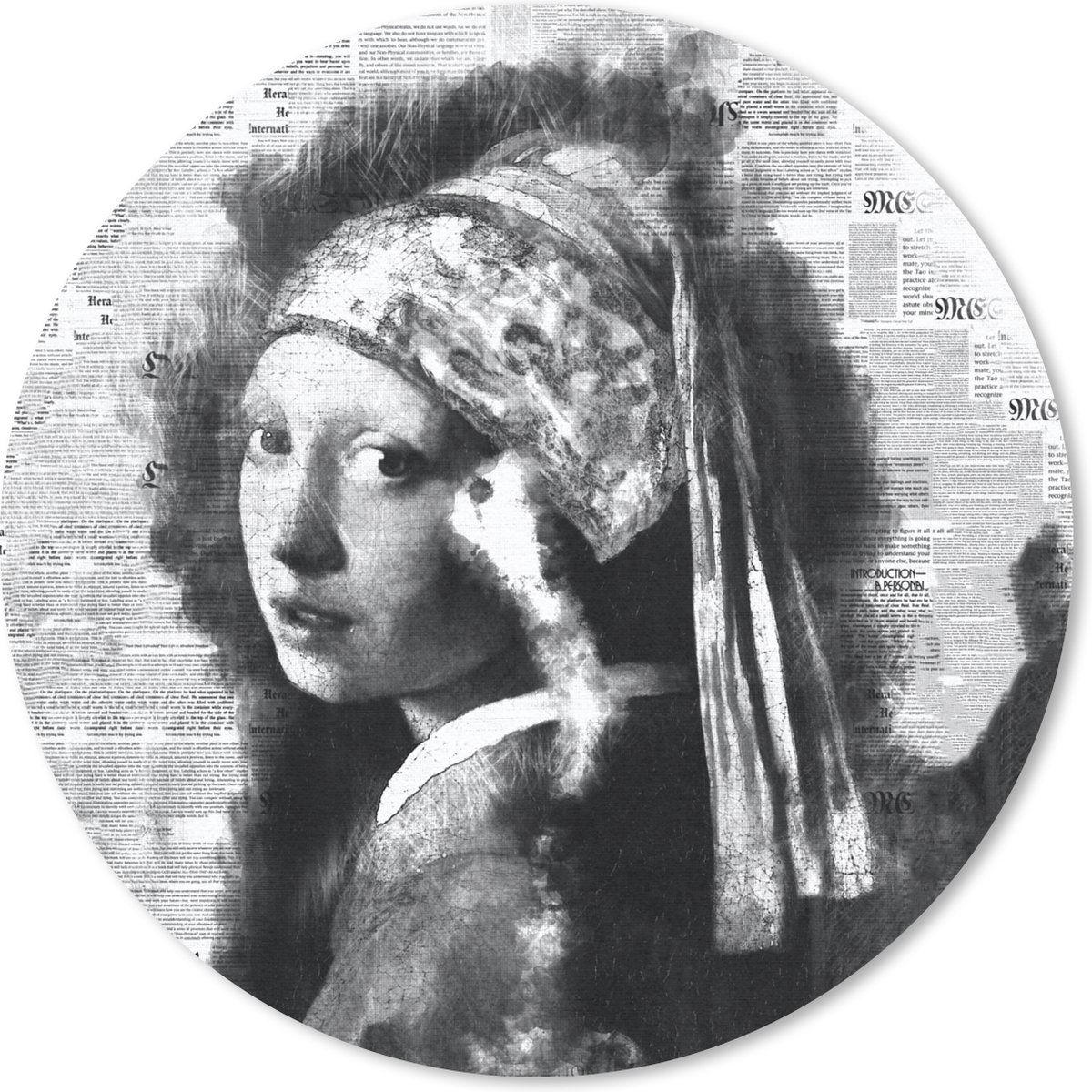 Muismat rond 30x30 cm - Mousepad Het meisje met de parel - Johannes Vermeer - Zwart - Wit - Ronde muismatten