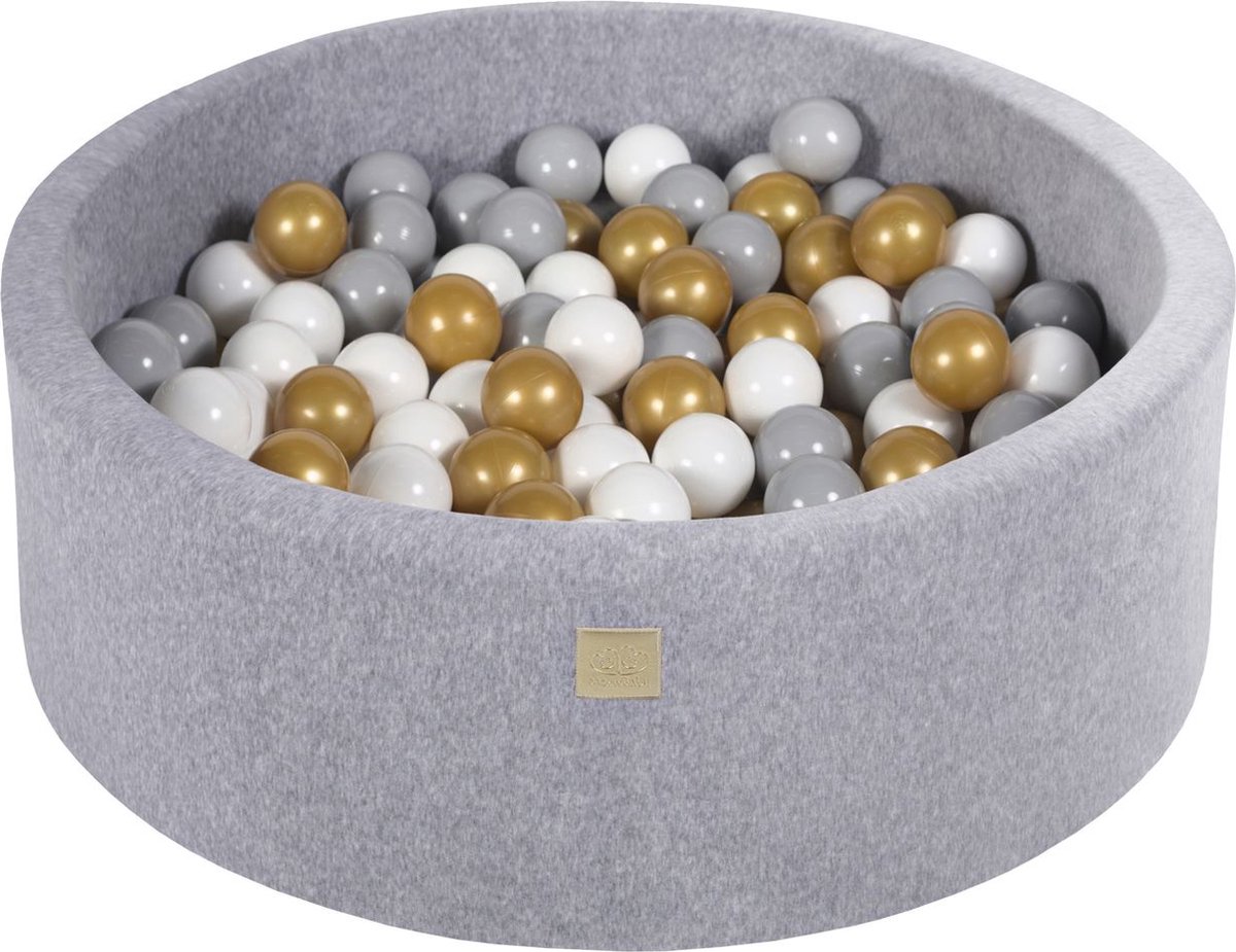 Ballenbak VELVET Licht Grijs - 90x30 incl. 200 ballen - Goud, Grijs, Wit