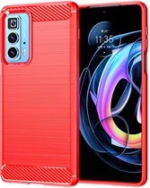 Motorola Edge 20 Pro Hoesje - MobyDefend TPU Gelcase - Geborsteld Metaal + Carbonlook - Rood - GSM Hoesje - Telefoonhoesje Geschikt Voor Motorola Edge 20 Pro