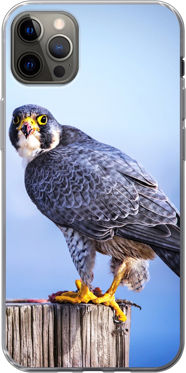 Telefoonhoesje Geschikt voor iPhone 13 Pro Max hoesje - Close-up van een roofvogel op een dikke houten paal - Siliconen Telefoonhoesje Telefoonhoesje