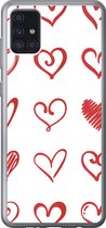 Geschikt voor Samsung Galaxy A52 5G hoesje - Een illustratie met hartjes in verschillende vormen - Siliconen Telefoonhoesje