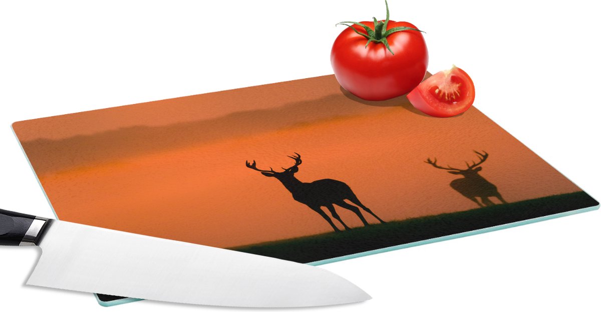 Glazen Snijplank - 28x20 - Herten - Silhouet - Zonsopkomst - Snijplanken Glas
