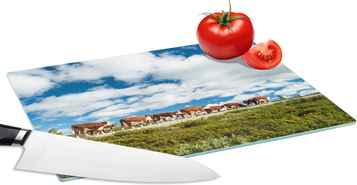 Glazen Snijplank - 28x20 - Koe - Weg - Wolken - Snijplanken Glas