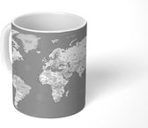 Mok - Wereldkaart - Staatkundig - zwart wit - 350 ML - Beker