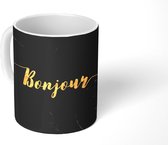 Mok - Koffiemok - Quote - Bonjour - Goud - Marmer - Mokken - 350 ML - Beker - Koffiemokken - Theemok