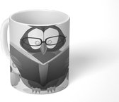 Mok - een uil die voorleest - zwart wit - 350 ML - Beker