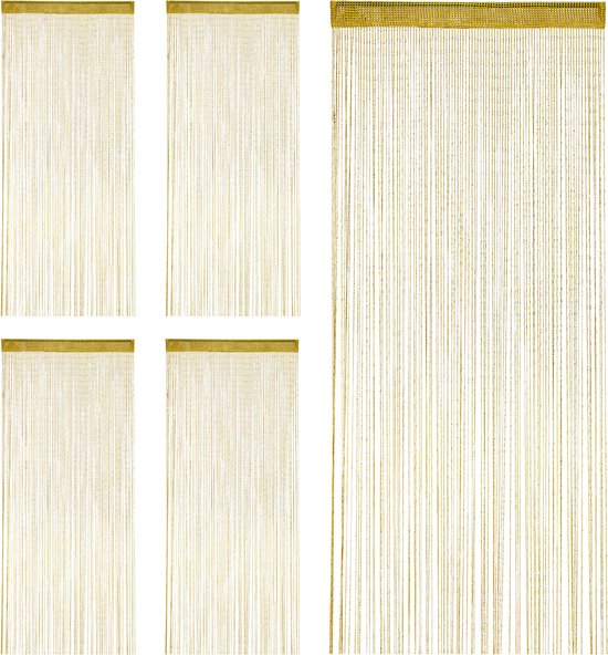 Relaxdays 5x Draadgordijn glitters - deurgordijn - draadjesgordijn - 90 x 245 cm - goud