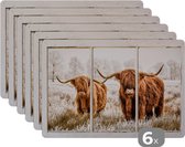 Placemat - Placemats kunststof - Schotse hooglander - Doorkijk - Koe - 45x30 cm - 6 stuks - Hittebestendig - Anti-Slip - Onderlegger - Afneembaar