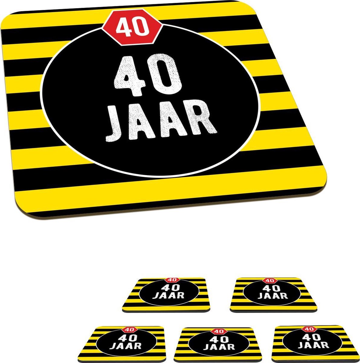Onderzetters voor glazen - Feest - 40 Jaar - Decoratie - 10x10 cm - Glasonderzetters - 6 stuks