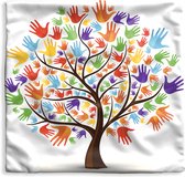 Kussenhoes 40x40 cm - Een vector illustratie van een kleurrijke boom met handen - Katoen / Polyester - Voor Binnen