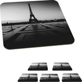Onderzetters voor glazen - Zonsondergang in Parijs - zwart wit - 10x10 cm - Glasonderzetters - 6 stuks