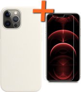 Hoesje Geschikt voor iPhone 13 Pro Hoesje Siliconen Cover Case Met Screenprotector - Hoes Geschikt voor iPhone 13 Pro Hoes Back Case - Wit