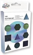 glitterset zwart/groen 12-delig