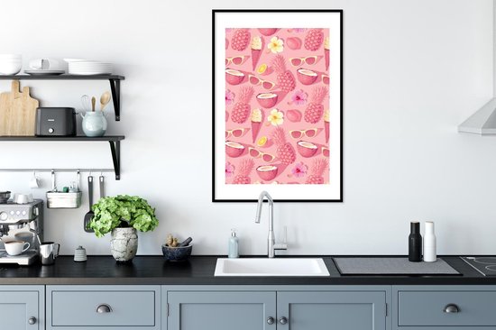 Cadre photo avec affiche - Été - Motifs - Rose - Pastel - 60x90 cm - Cadre pour affiche