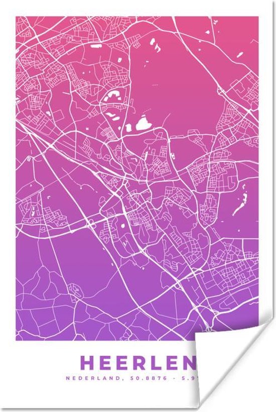 Poster Plan de ville - Heerlen - Nederland -Bas - Violet - 80x120 cm