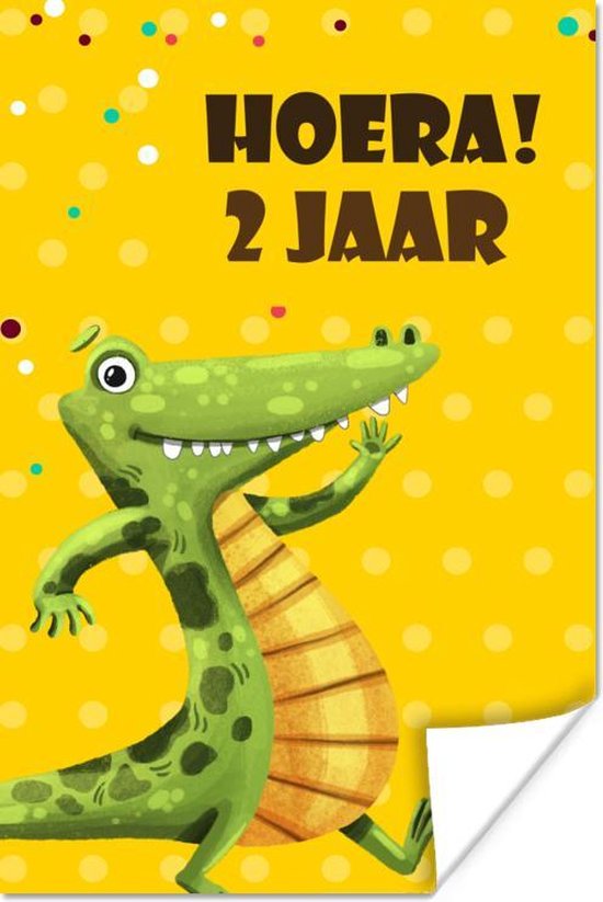 Poster Verjaardag kind - 2 jaar - Dinosaurus - 40x60 cm