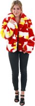 PartyXplosion - Feesten & Gelegenheden Kostuum - Camouflage Bontjas Oeteldonk Vrouw - rood,geel,wit / beige - Maat 40-42 - Carnavalskleding - Verkleedkleding