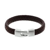 The Jewelry Collection For Men Armband Leer 11 mm 21,5 cm - Staal