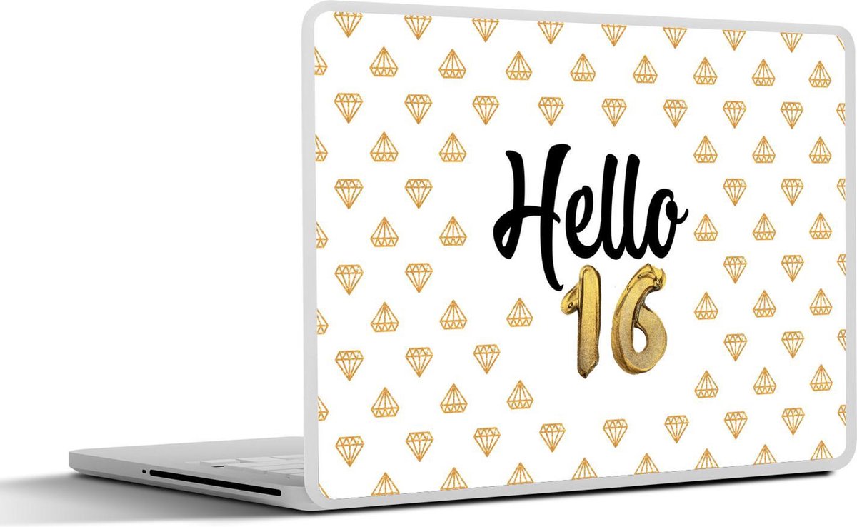 Laptop sticker - 10.1 inch - Goud - 16 jaar - Decoratie - 25x18cm - Laptopstickers - Laptop skin - Cover
