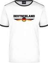 Deutschland wit/zwart ringer landen t-shirt logo met vlag Duitsland - heren - Duitsland landen shirt - supporter kleding / EK/WK M