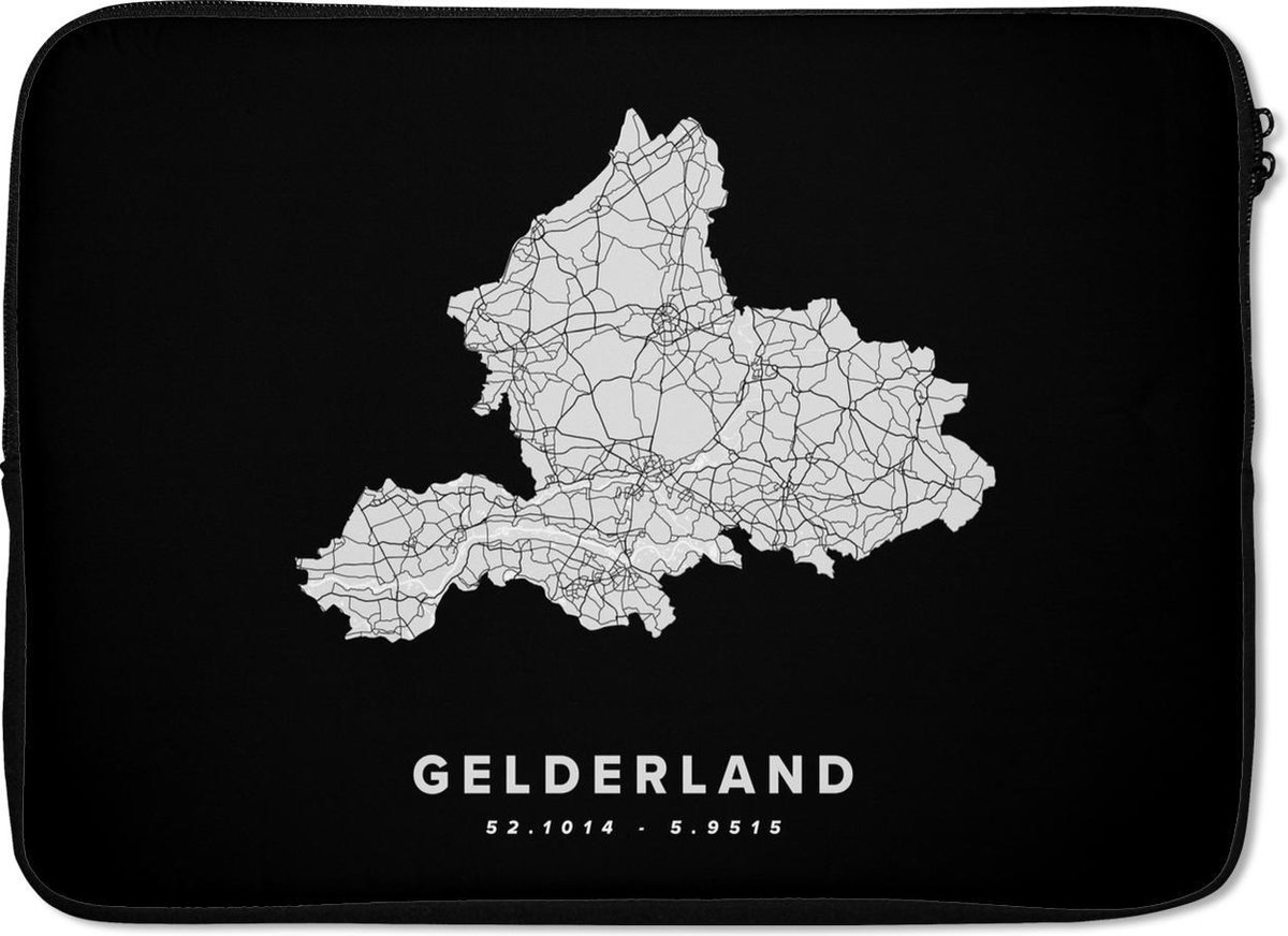 Laptophoes 13 inch - Gelderland - Nederland - Kaart - Laptop sleeve - Binnenmaat 32x22,5 cm - Zwarte achterkant