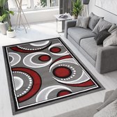 Tapiso Bali PP Vloerkleed Grijs Rood Cirkels Modern Woonkamer Slaapkamer Tapijt Maat- 80x150