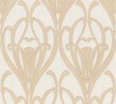 Livingwalls Mata Hari - Art Deco behang - Ornamenten met glitters - goud crèmewit - 1005 x 53 cm