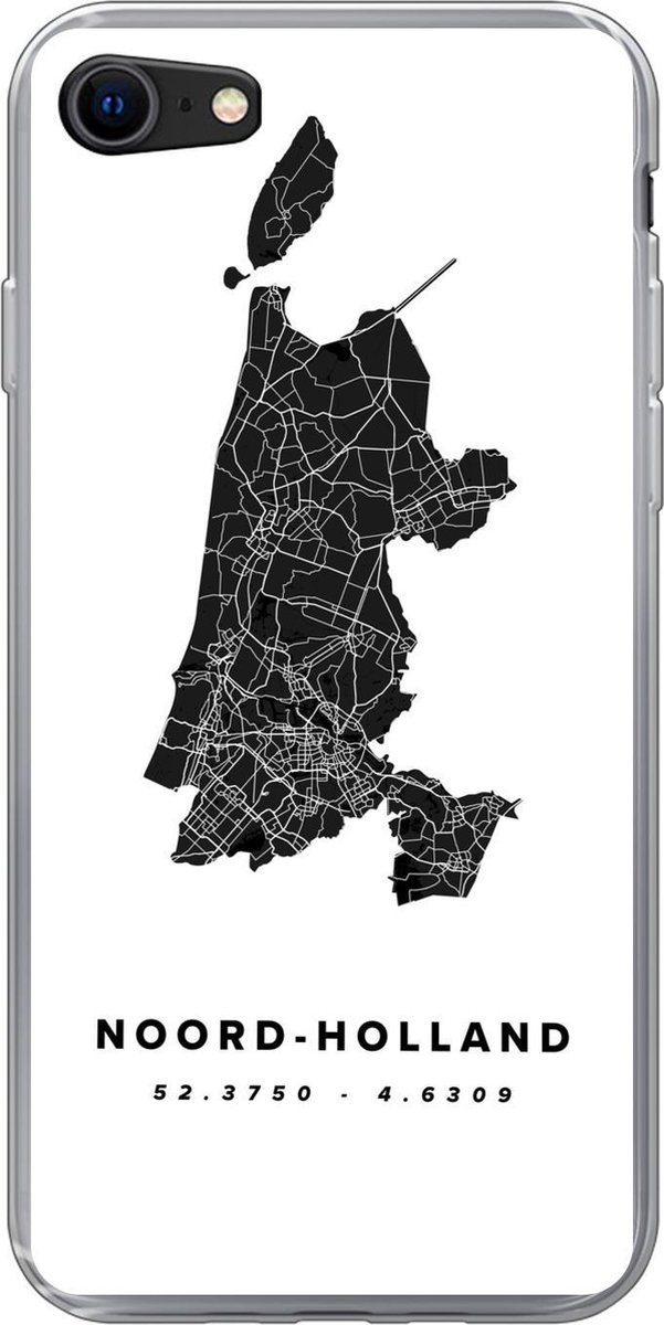 Telefoonhoesje Geschikt voor iPhone 8 hoesje - Noord-Holland - Wegenkaart Nederland - Zwart - Siliconen Telefoonhoesje Telefoonhoesje