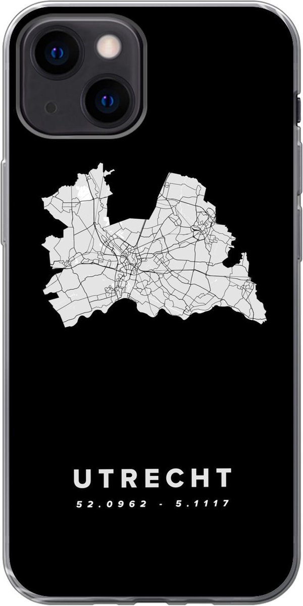Telefoonhoesje Geschikt voor iPhone 13 mini hoesje - Utrecht - Zwart - Wegenkaart Nederland - Siliconen Telefoonhoesje Telefoonhoesje