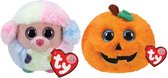 Ty - Knuffel - Teeny Puffies - Rainbow Poodle & Halloween Pumpkin