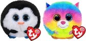Ty - Knuffel - Teeny Puffies - Waddles Penguin & Gizmo Cat