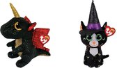 Ty - Knuffel - Beanie Boo's - Grindal Dragon & Halloween Pandora Cat