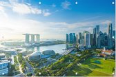De architectuur van de city skyline van Singapore  - Foto op Tuinposter - 225 x 150 cm