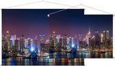 Indrukwekkende skyline van New York in neon verlichting - Foto op Textielposter - 90 x 60 cm