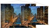 Wolkenkrabbers en skyline langs de Chicago River - Foto op Textielposter - 90 x 60 cm