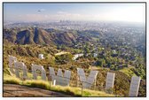 Zicht op downtown Los Angeles vanaf het Hollywood Sign - Foto op Akoestisch paneel - 90 x 60 cm