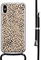 iPhone X/XS hoesje met koord - Stippen bruin abstract | Apple iPhone Xs crossbody case | Zwart, Transparant | Geen opdruk