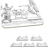 Onderzetters voor glazen - Een antieke illustratie van Griekse mythologische figuren waaronder Ajax - 10x10 cm - Glasonderzetters - 6 stuks