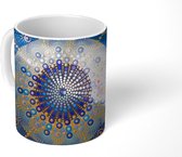Mok - Cirkel - Mandala - Blauw - Geel - 350 ML - Beker