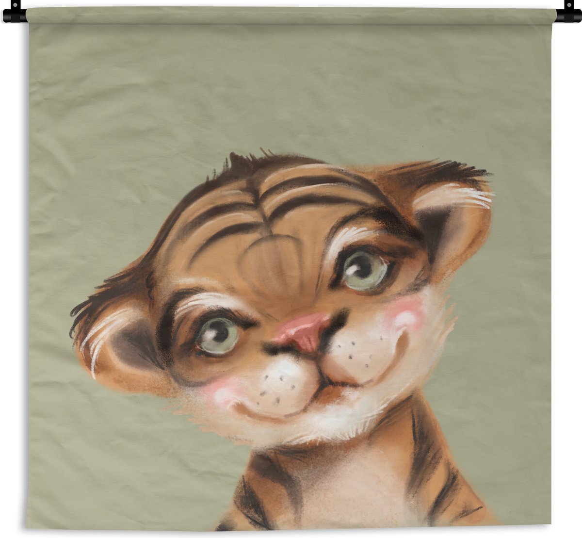 Wandkleed - Wanddoek - Tijger - Groen - Jungle - 150x150 cm - Wandtapijt
